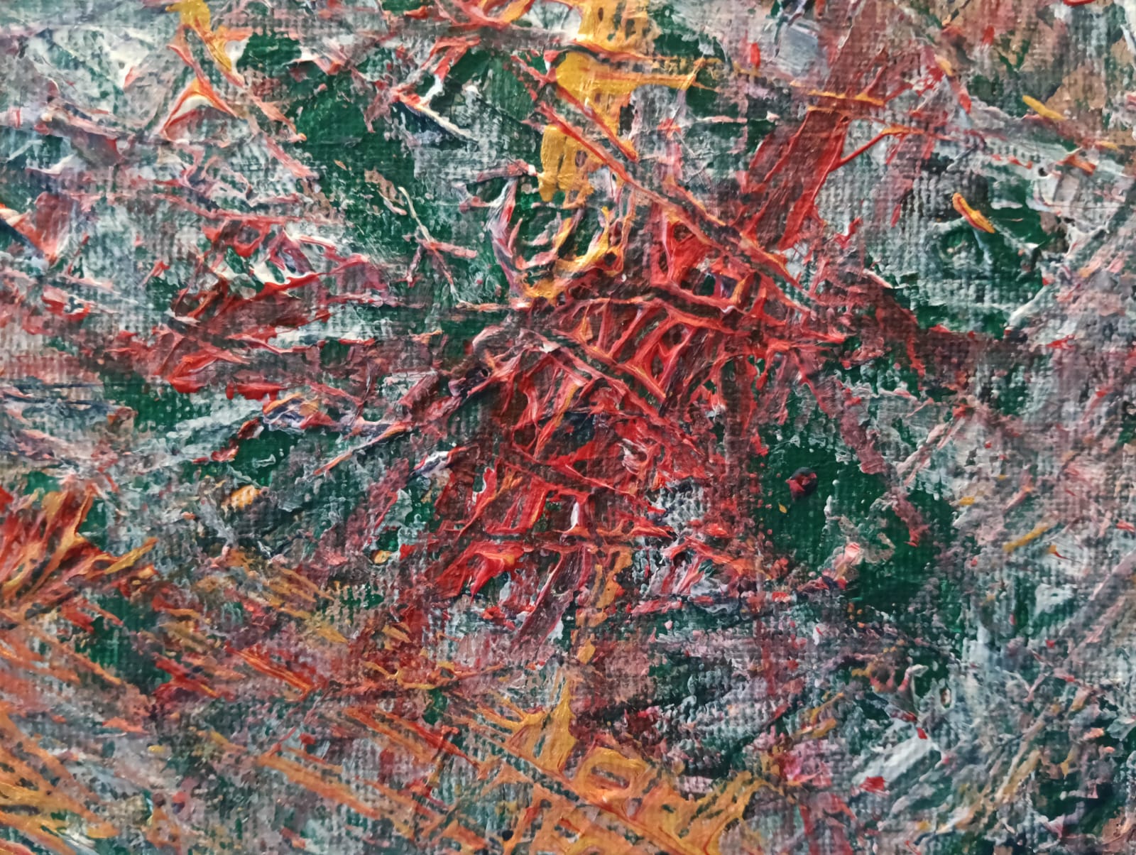 Fuoco nel Verde - dettaglio texture arancio e rosso