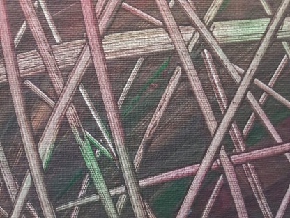 Gabbia di Luce — dettaglio reticolo rosa e verde smeraldo