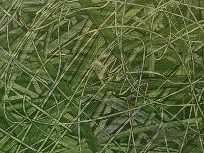 Foresta Interiore — dettaglio texture verde con firma
