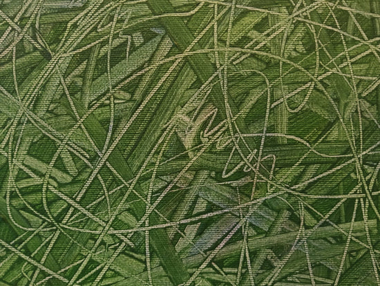 Foresta Interiore — dettaglio texture verde con firma